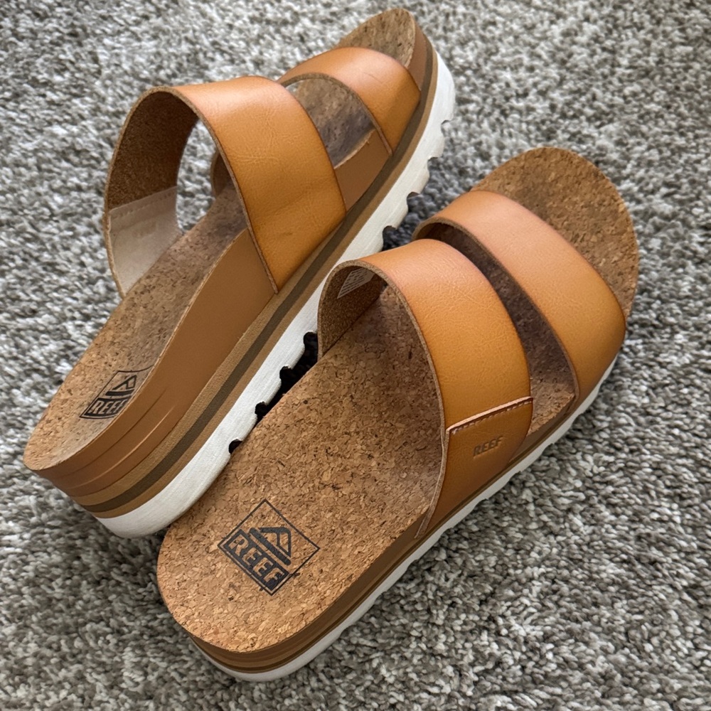Reef Tan Cork Slide Sandals Size 7.5